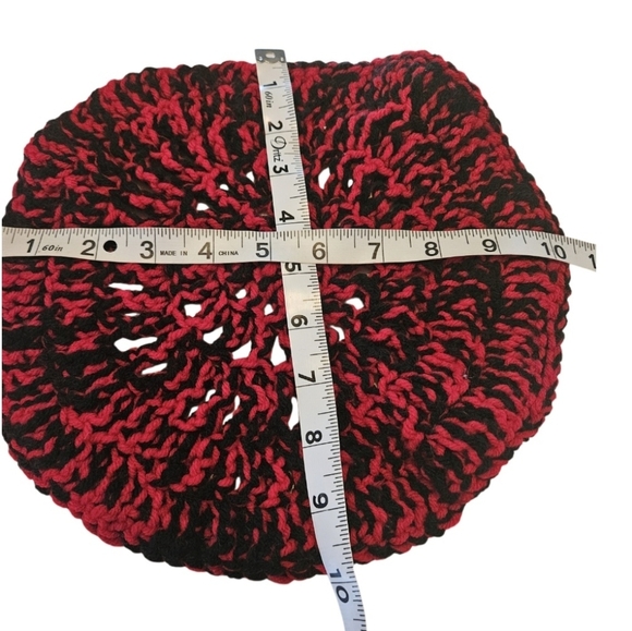 Hand Crafted Hand Knit Crochet Coaster 6pc Set Red & black double stitch floral - Picture 17 of 17